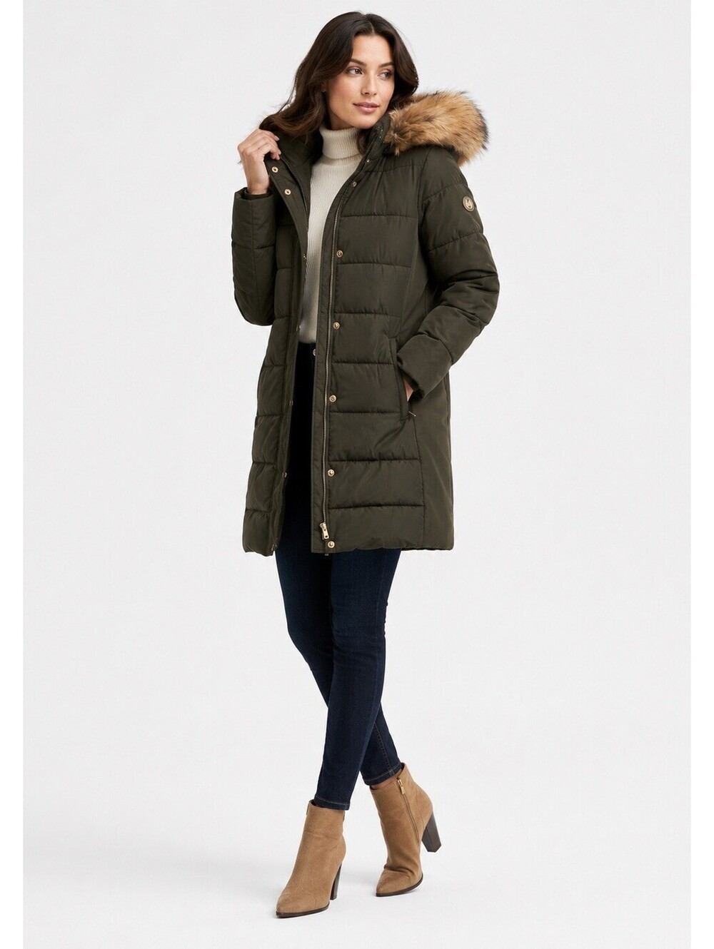 Michael Kors Women’s Faux Fur Trim Puffer Coat Ivory Size XL NWT